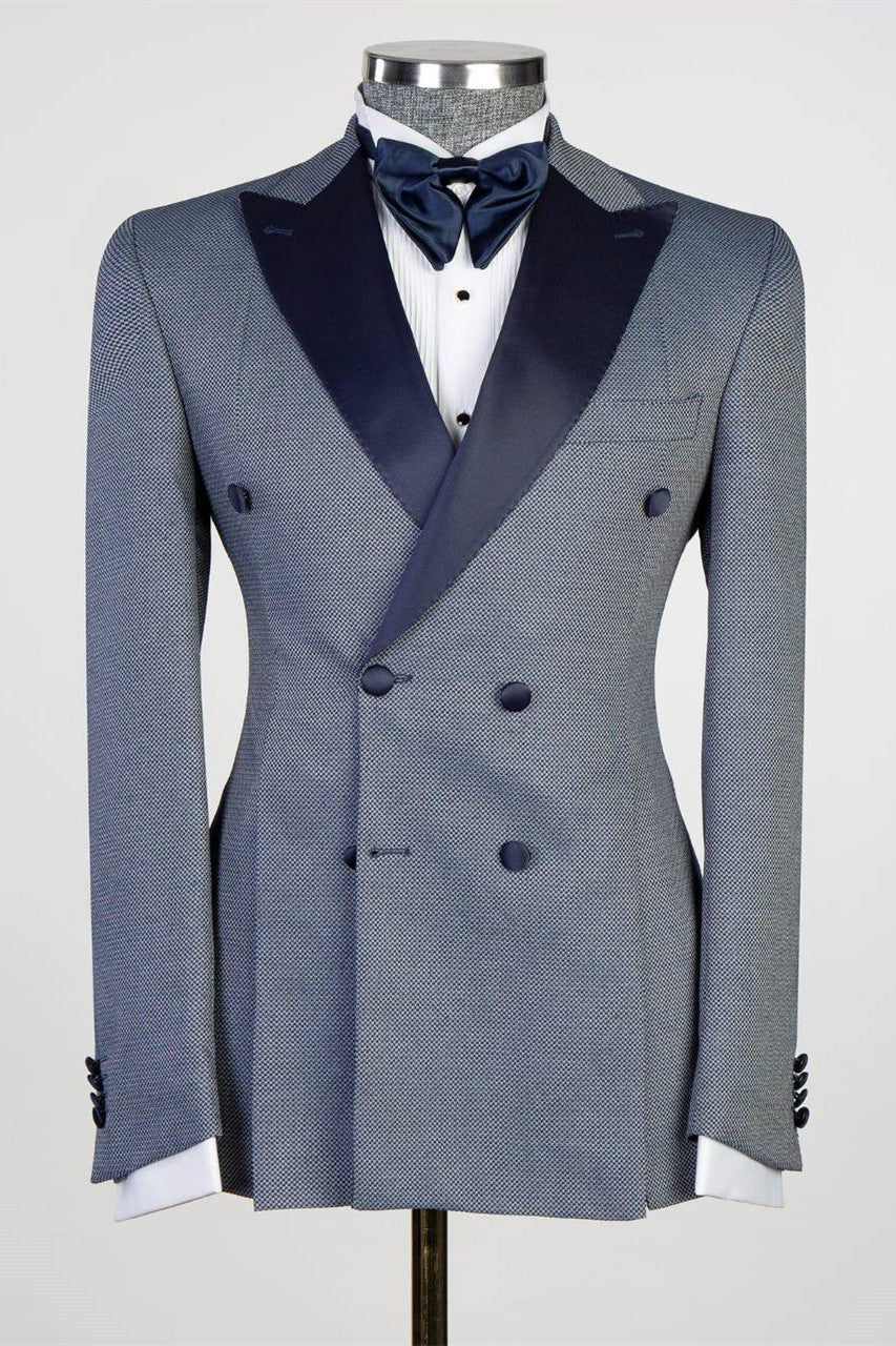 Stylish Grey Double-Breasted Peaked Lapel Men’s Suit