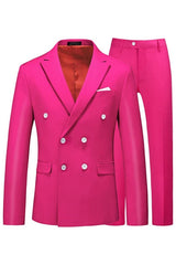 Stylish Hot Pink Double-Breasted Peaked Lapel Prom Suit For Men