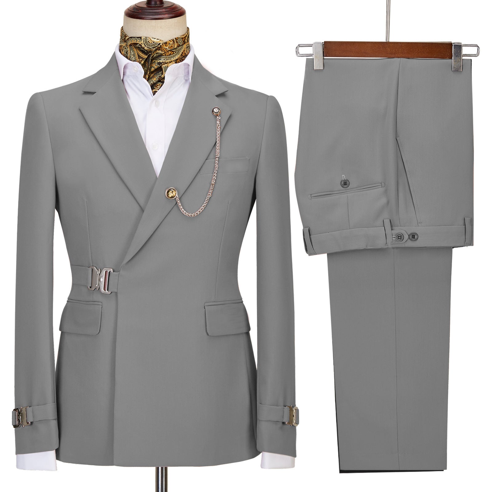 Stylish Light Grey Notched Lapel Men's Prom Suit