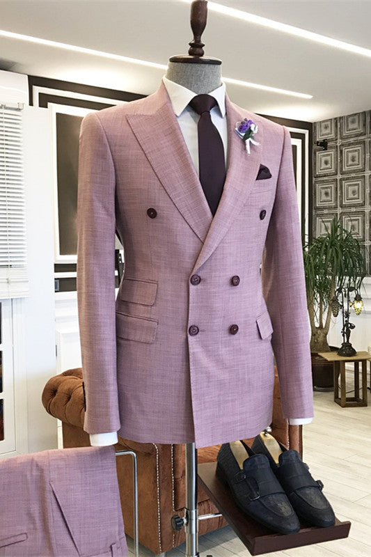 Stylish Light Purple Double-Breasted Peaked Lapel Prom Suit