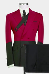 Stylish Merlot Peaked Lapel Double-Breasted Prom Outfit