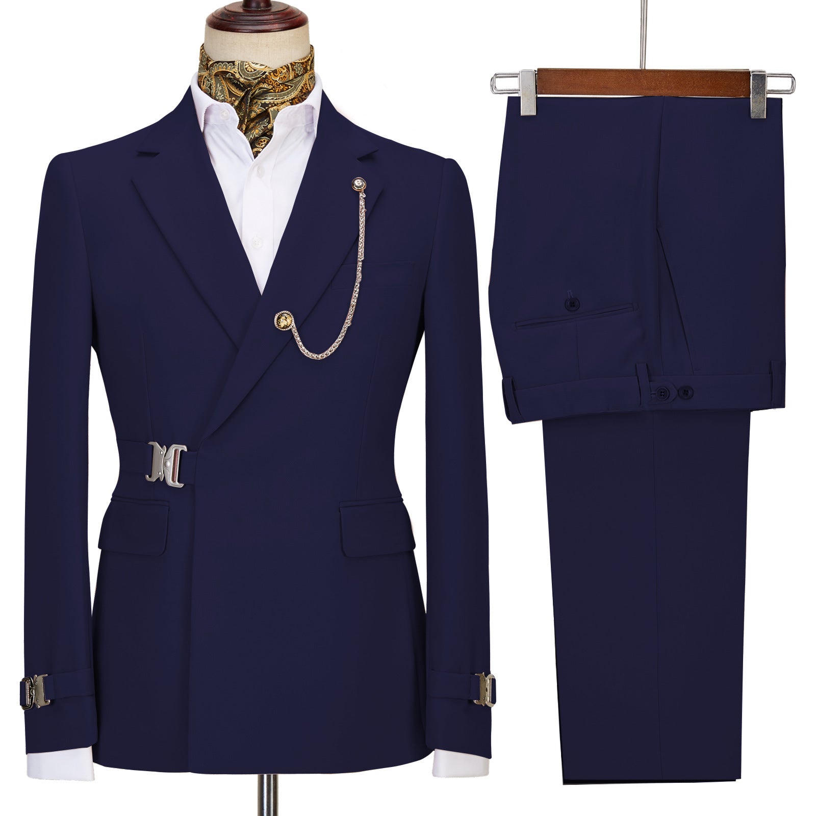 Stylish Navy Blue Notched Lapel Men's Prom Suit
