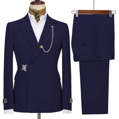 Stylish Navy Blue Notched Lapel Men's Prom Suit