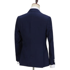 Stylish Navy Blue Peak Lapel Slim Fit Three-Piece Men’s Attire