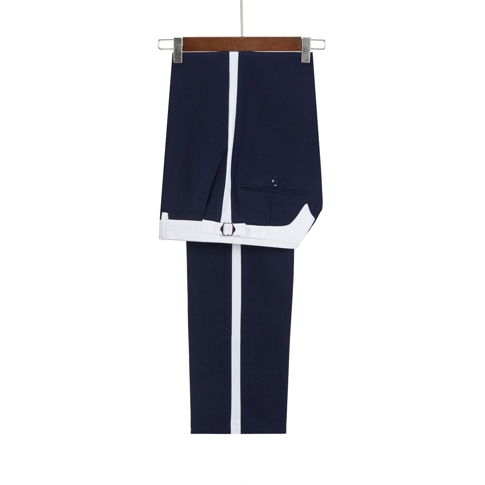 Stylish Navy Blue Peak Lapel Slim Fit Three-Piece Men’s Attire