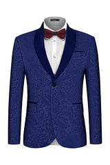 Stylish Navy Blue Shawl Collar Two-Piece Jacquard Groom's Attire