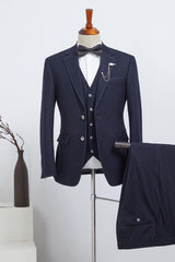Stylish Navy Blue Three Pieces Slim Fit Custom Business Suit