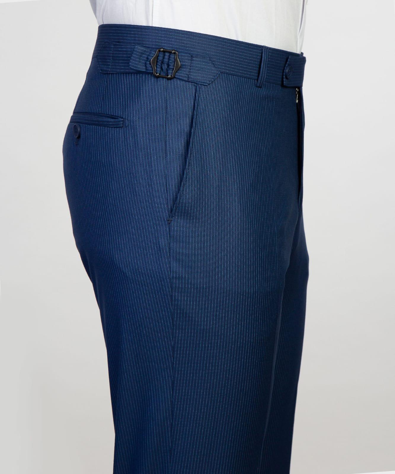 Stylish Navy Striped Peak Lapel Double Breasted Business Men’s Suits