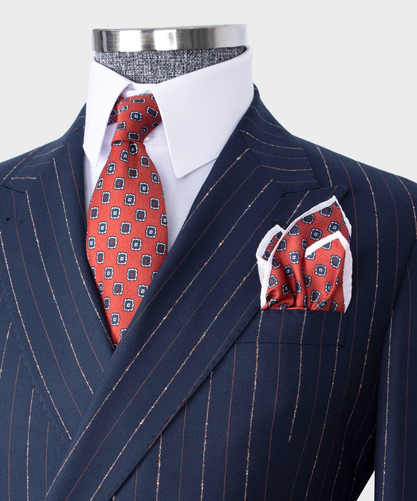 Stylish Navy Two-Piece Striped One Button Suit with Peaked Lapel