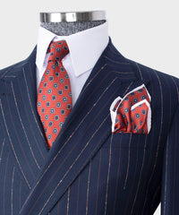 Stylish Navy Two-Piece Striped One Button Suit with Peaked Lapel