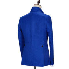 Stylish New Arrival Royal Blue Jacquard Wedding Suit with Black Lapel