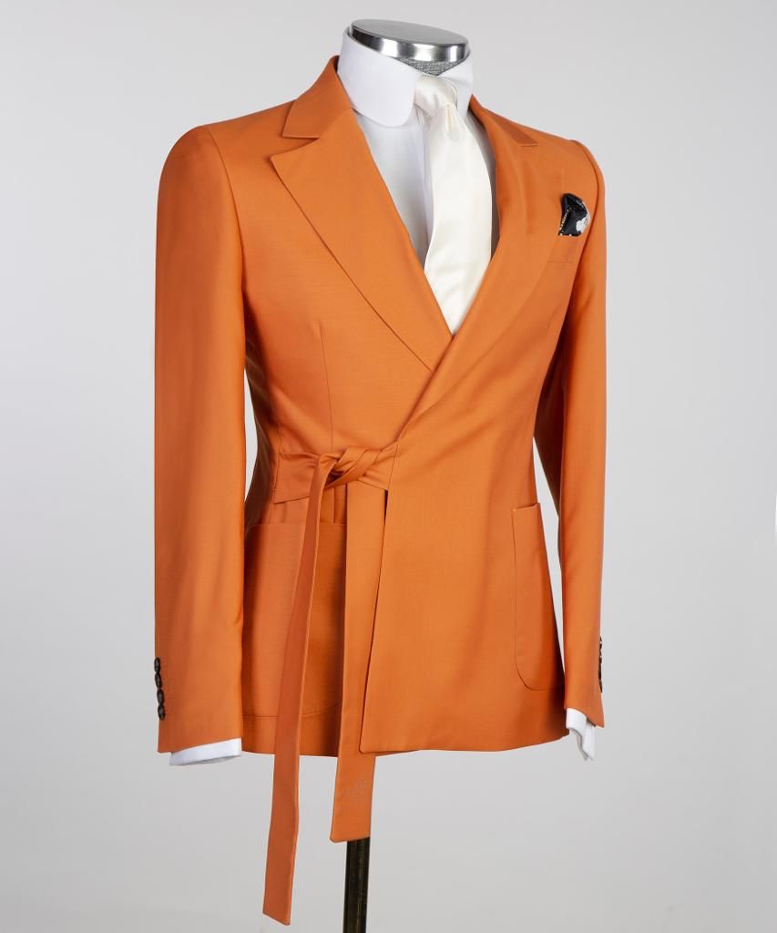 Stylish Orange Notched Lapel Two-Piece Prom Outfit