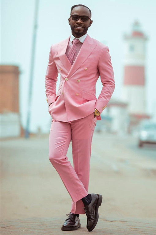 Stylish Pink Double Breasted Peak Lapel Men’s Prom Suits
