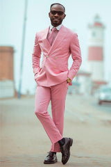 Stylish Pink Double Breasted Peak Lapel Men’s Prom Suits