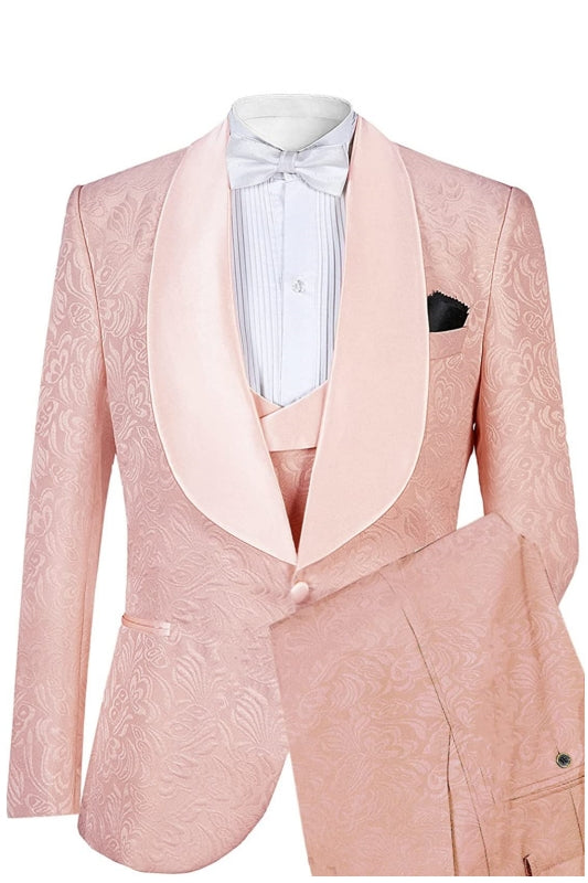 Stylish Pink Shawl Collar Jacquard Groom's Wedding Attire