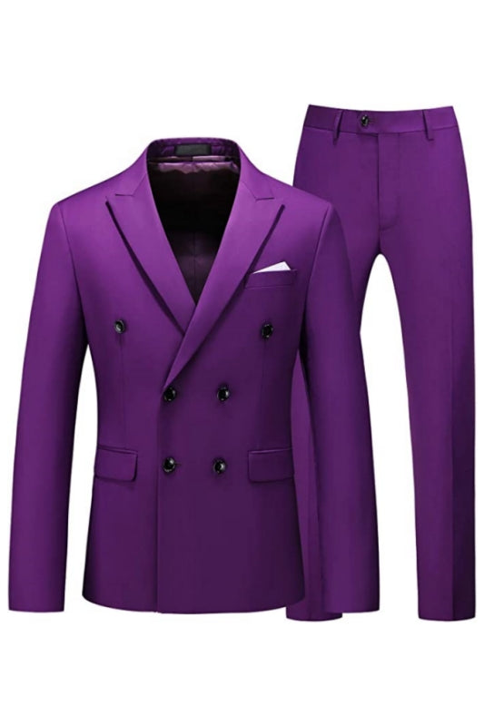 Stylish Purple Peaked Lapel Double-Breasted Prom Suit For Men