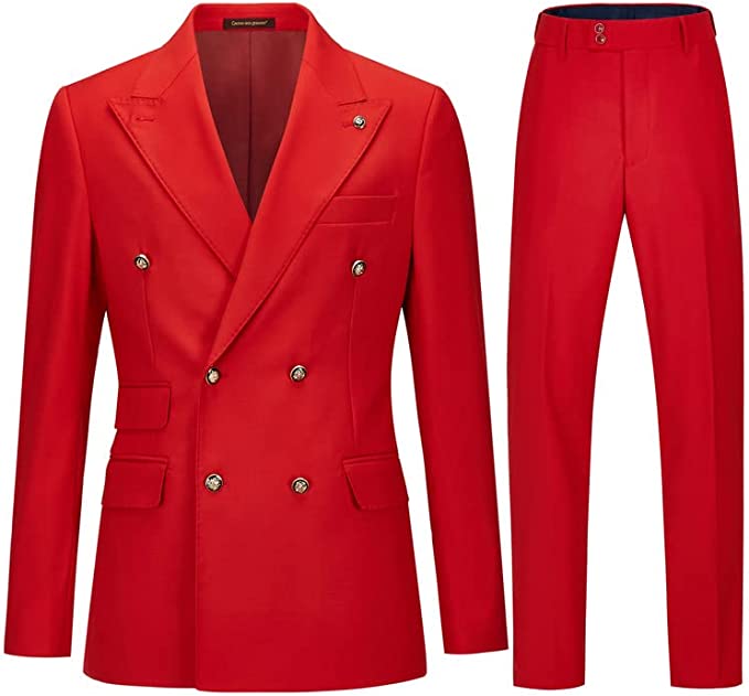 Stylish Red Double-Breasted Peaked Lapel Prom Suit For Men