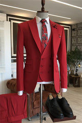 Stylish Red Peaked Lapel Three-Piece Prom Suit