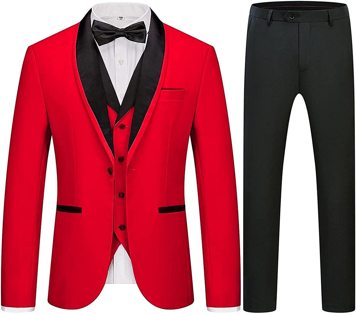 Stylish Red Three-Piece Shawl Lapel Suit for Men's Wedding