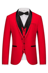 Stylish Red Three-Piece Shawl Lapel Suit for Men's Wedding