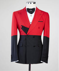 Stylish Red and Black Double-Breasted Close-Fit Men’s Suit