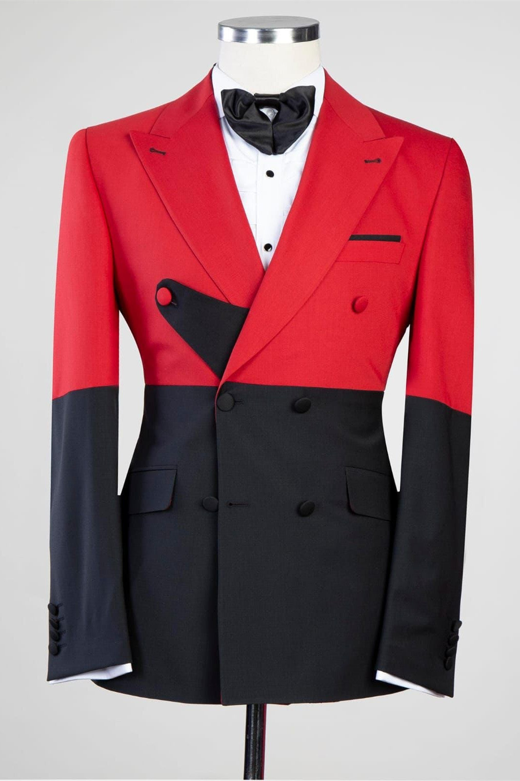 Stylish Red and Black Double-Breasted Close-Fit Men’s Suit