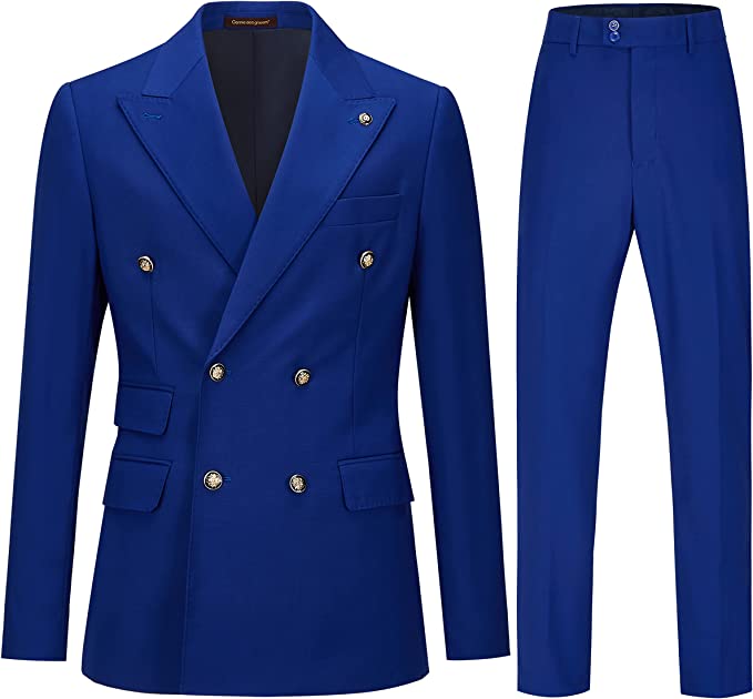 Stylish Royal Blue Double-Breasted Peaked Lapel Prom Suit