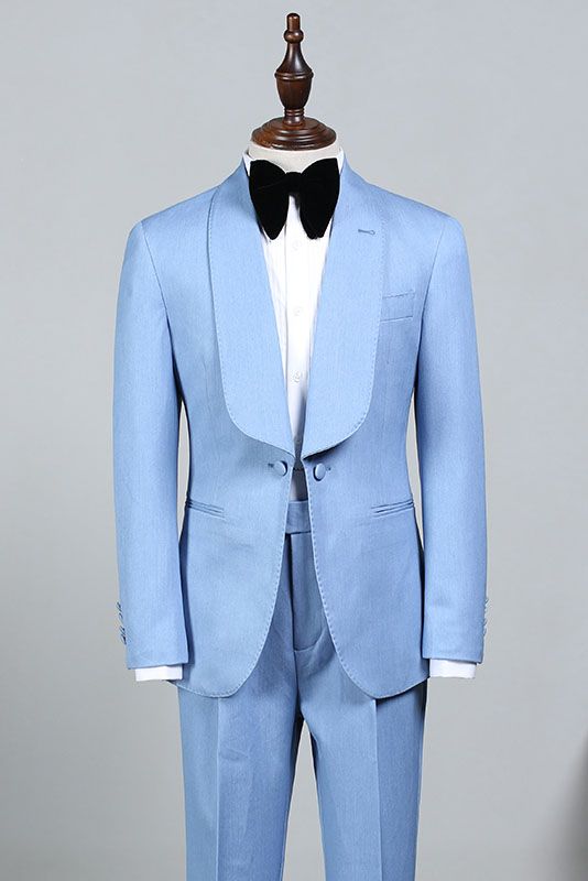Stylish Sky Blue Custom Groom’s Wedding Suit