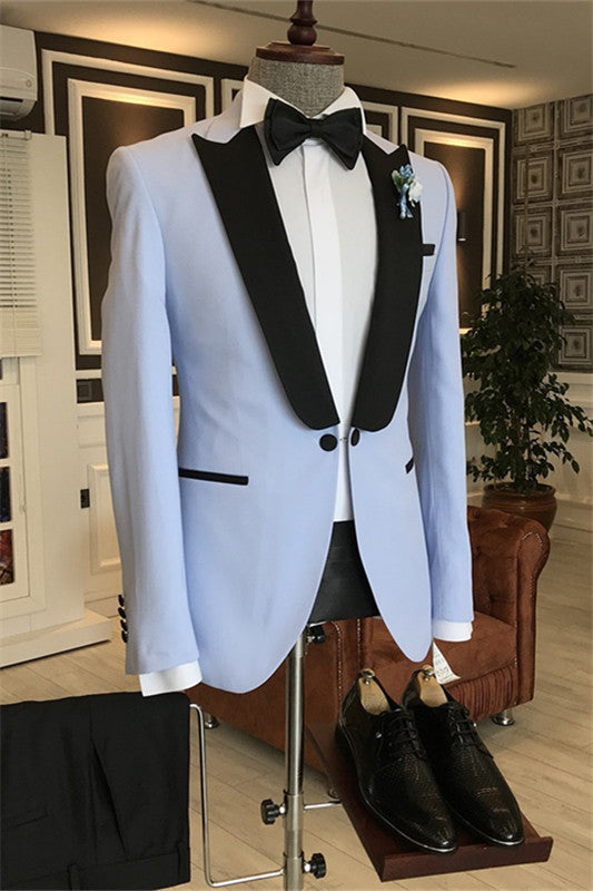 Stylish Sky Blue Peaked Lapel Men's Prom Ensemble