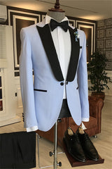 Stylish Sky Blue Peaked Lapel Men's Prom Ensemble