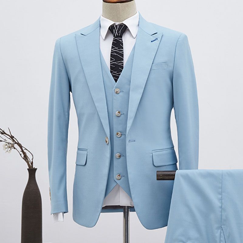 Stylish Sky Blue Three Pieces Single Breasted Slim Fit Custom Business Suit