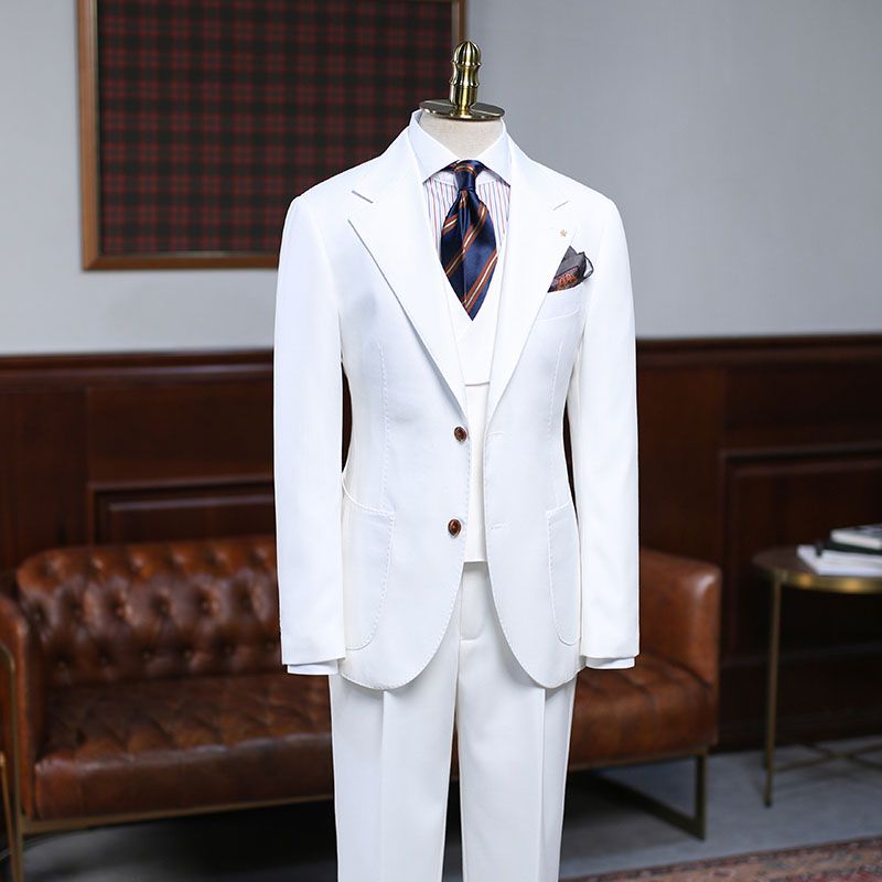 Stylish White Three Pieces Slim Fit Custom Business Suit