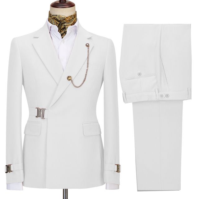 Stylish White Two Pieces Men’s Suits With Notched Lapel