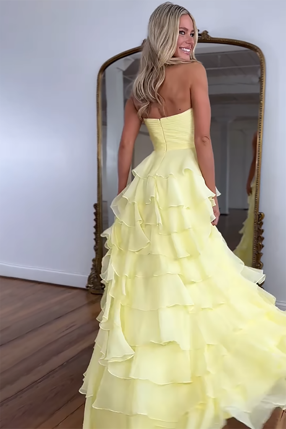 Sweetheart A-Line Long Prom Dress in Hot Pink with Chiffon Ruffles and Slit
