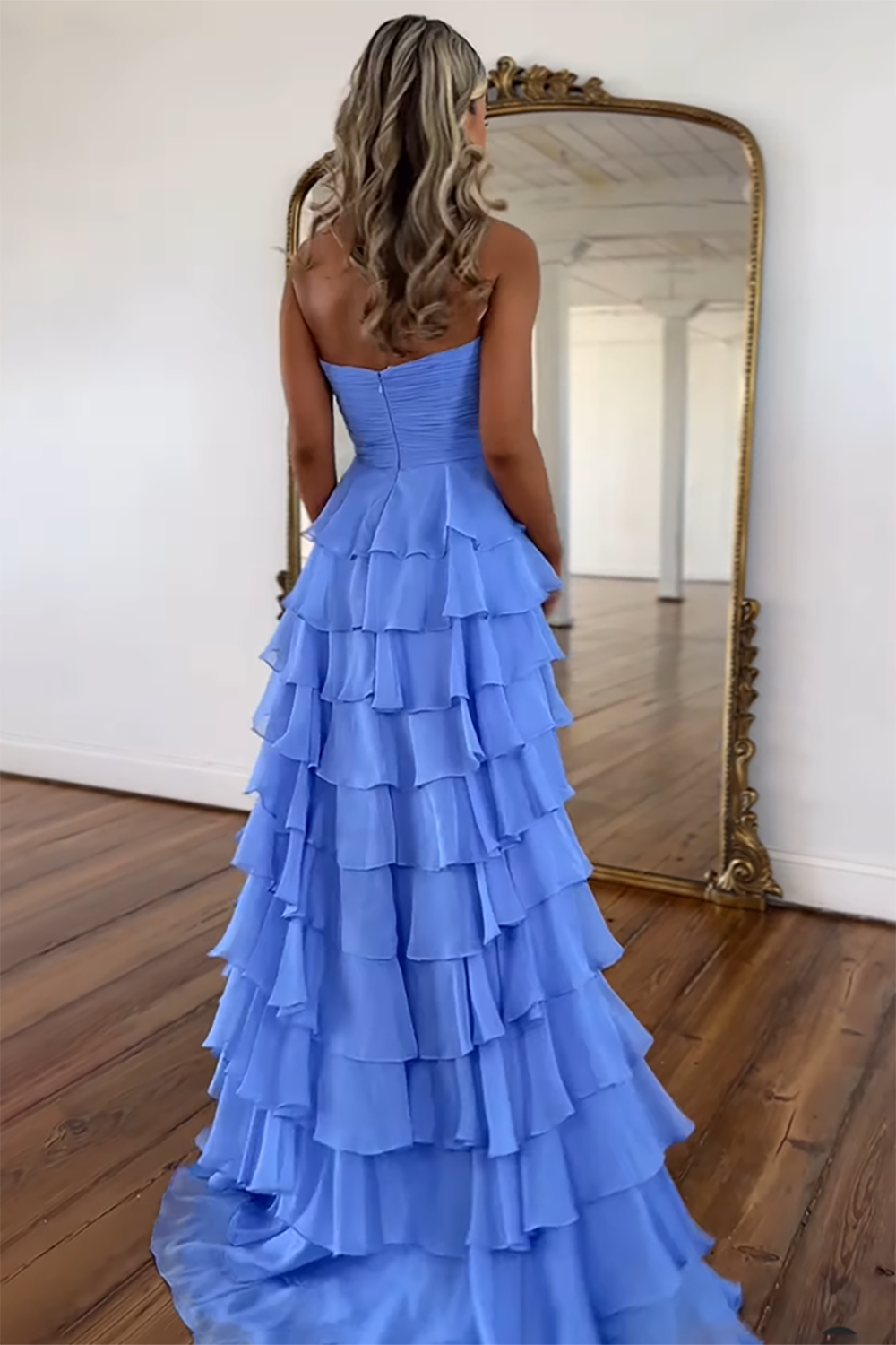 Sweetheart A-Line Long Prom Dress in Hot Pink with Chiffon Ruffles and Slit
