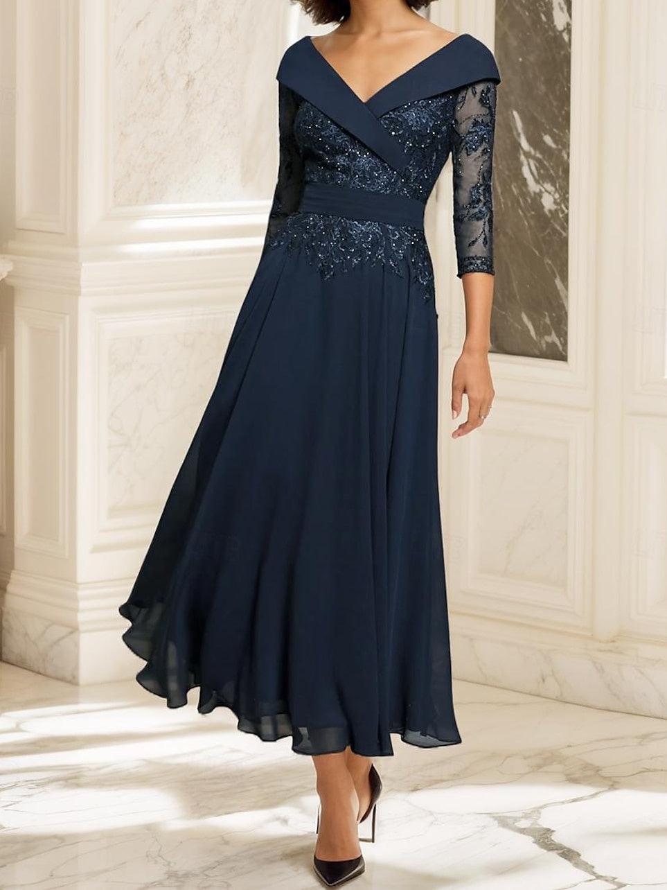 Sweetheart A-Line Princess Ankle-Length Mother of the Bride Dress with Half Sleeves and Lace