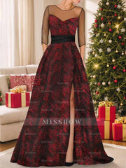 Sweetheart A-Line Princess Dresses for Mothers of the Bride & Groom Featuring Printed Flowers and a High Split