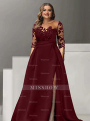 Sweetheart A-Line Princess Floor-Length Plus Size Mother of the Bride Dress with 3/4 Sleeves Lace & Side Split