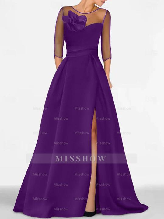 Sweetheart A-Line Princess Gown with 3/4 Sleeves and Lace Floral Detail for the Mother of the Bride