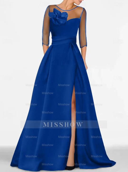 Sweetheart A-Line Princess Gown with 3/4 Sleeves and Lace Floral Detail for the Mother of the Bride