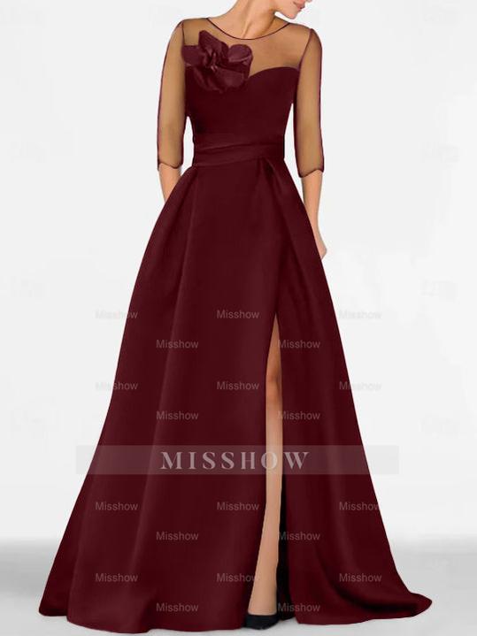 Sweetheart A-Line Princess Gown with 3/4 Sleeves and Lace Floral Detail for the Mother of the Bride