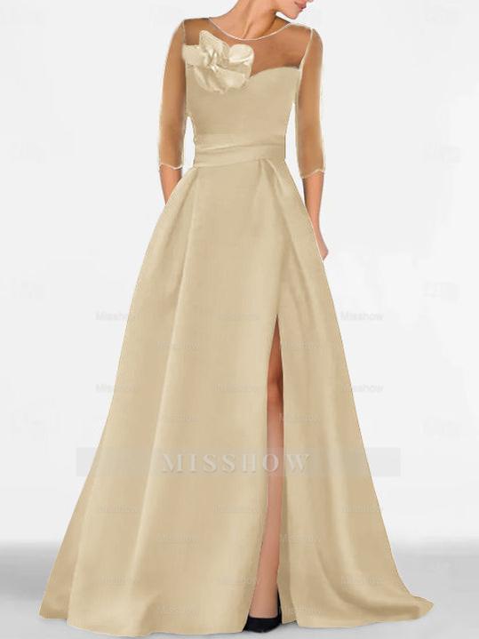 Sweetheart A-Line Princess Gown with 3/4 Sleeves and Lace Floral Detail for the Mother of the Bride