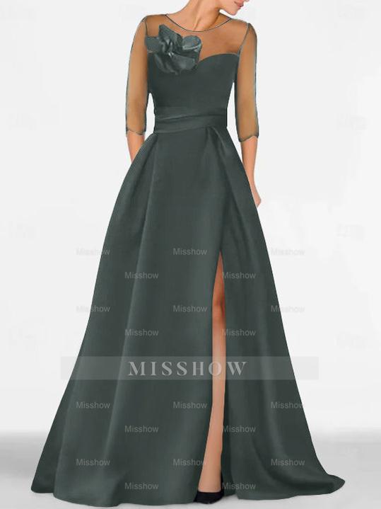 Sweetheart A-Line Princess Gown with 3/4 Sleeves and Lace Floral Detail for the Mother of the Bride