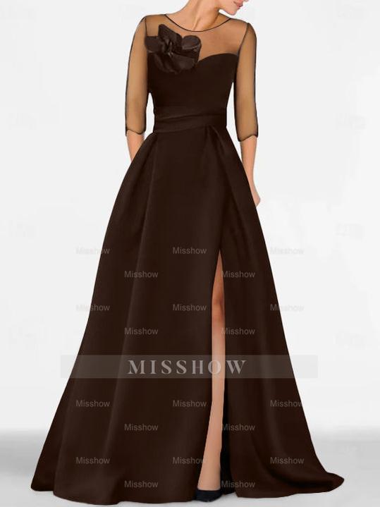 Sweetheart A-Line Princess Gown with 3/4 Sleeves and Lace Floral Detail for the Mother of the Bride