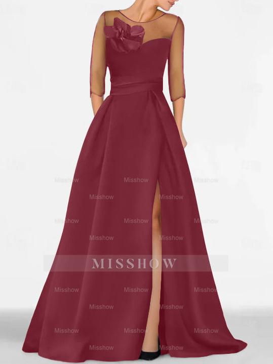 Sweetheart A-Line Princess Gown with 3/4 Sleeves and Lace Floral Detail for the Mother of the Bride