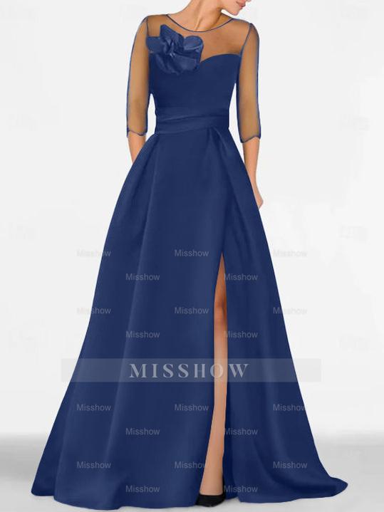 Sweetheart A-Line Princess Gown with 3/4 Sleeves and Lace Floral Detail for the Mother of the Bride