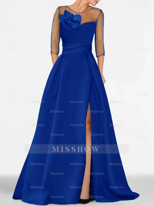 Sweetheart A-Line Princess Gown with 3/4 Sleeves and Lace Floral Detail for the Mother of the Bride