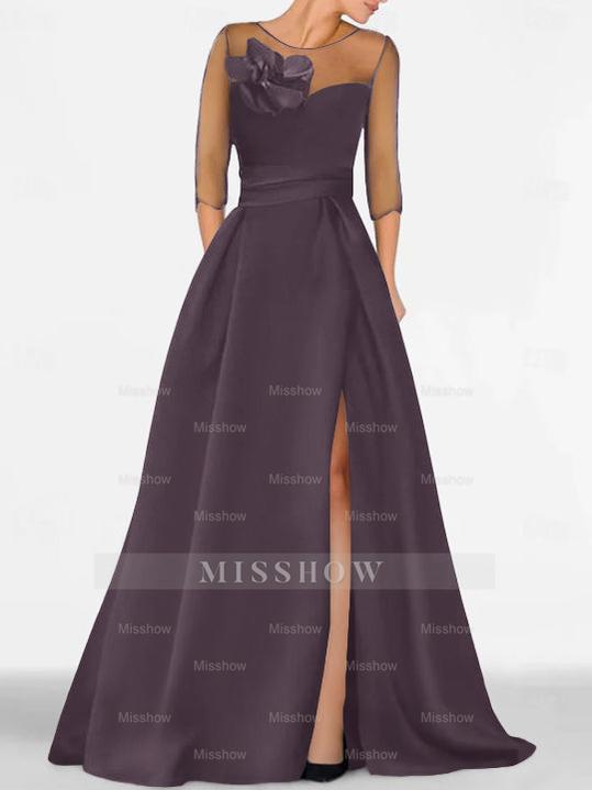 Sweetheart A-Line Princess Gown with 3/4 Sleeves and Lace Floral Detail for the Mother of the Bride