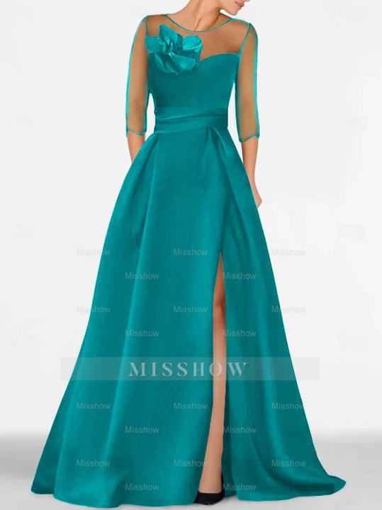 Sweetheart A-Line Princess Gown with 3/4 Sleeves and Lace Floral Detail for the Mother of the Bride