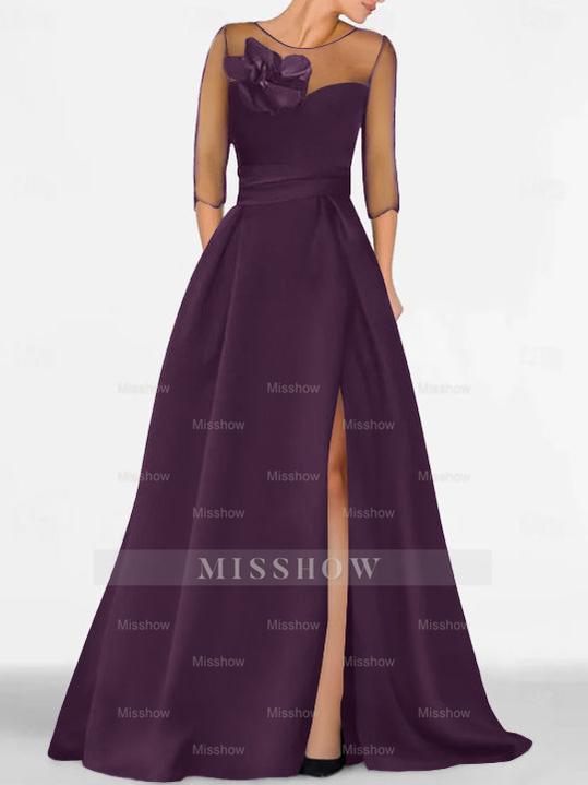 Sweetheart A-Line Princess Gown with 3/4 Sleeves and Lace Floral Detail for the Mother of the Bride